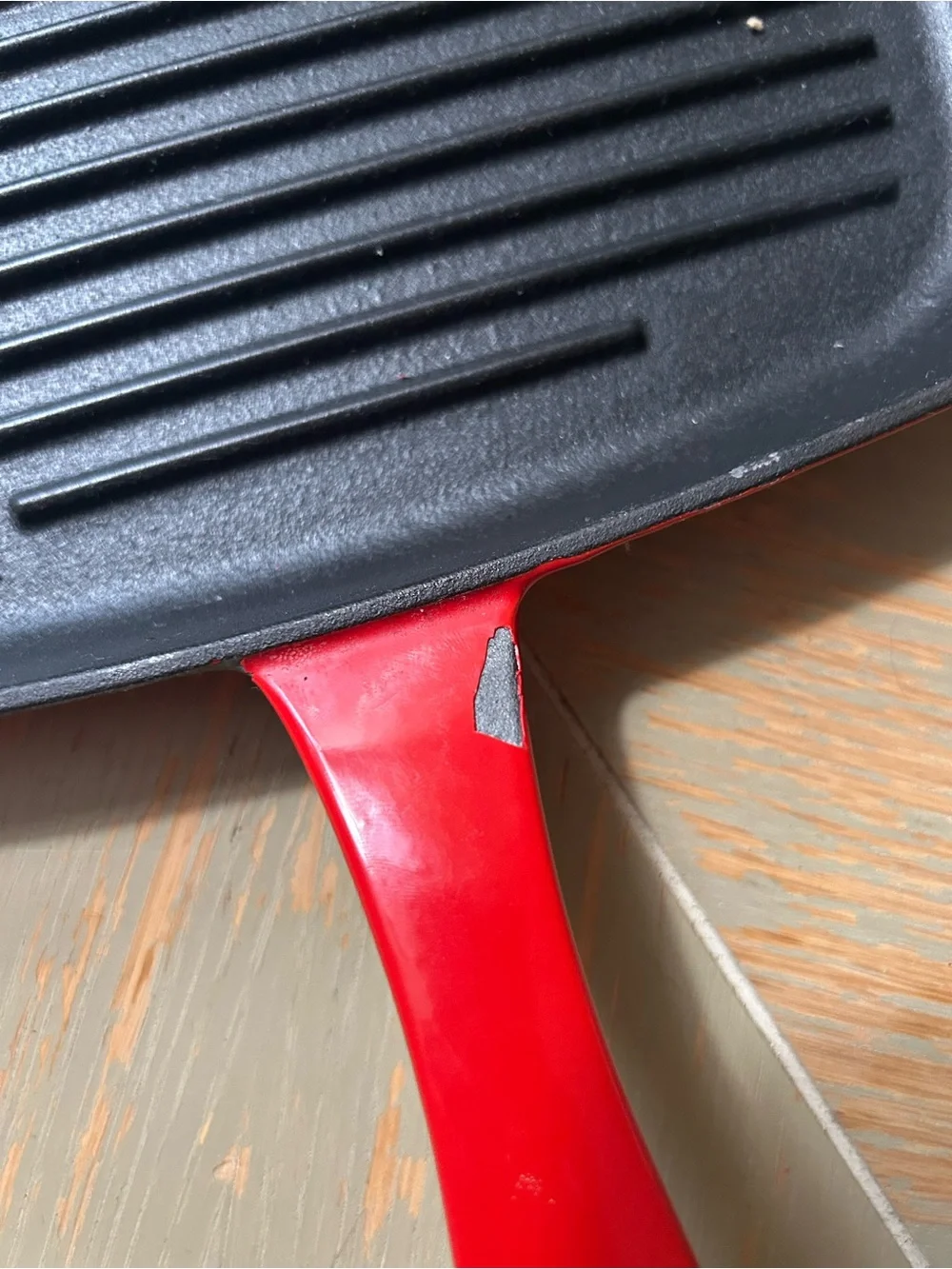 Red-Handled Square Cast Iron Grill Pan — Durable Nonstick Searing Skillet